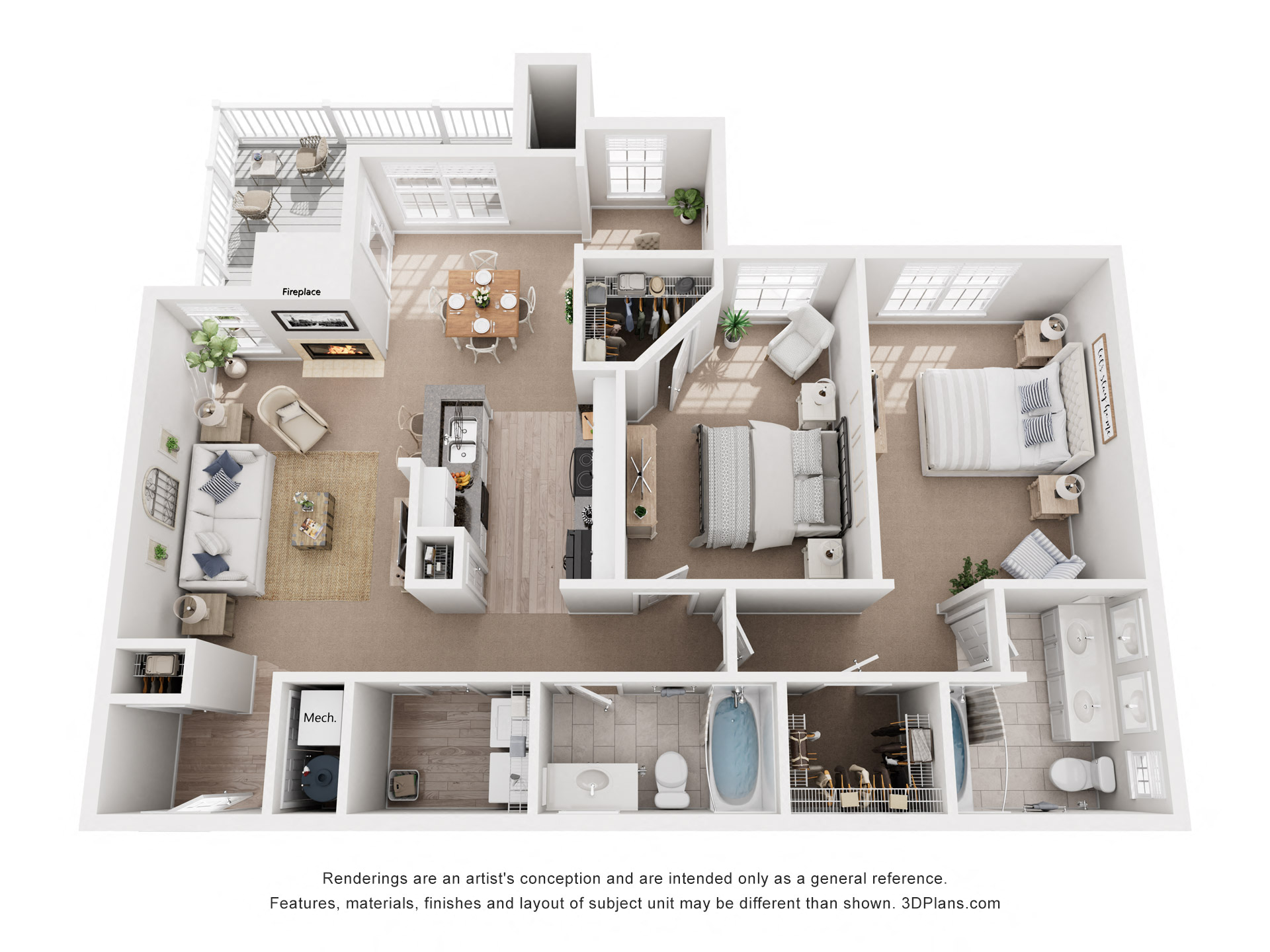Floor plan for 2 beds, 2 baths, 1151 sqft
